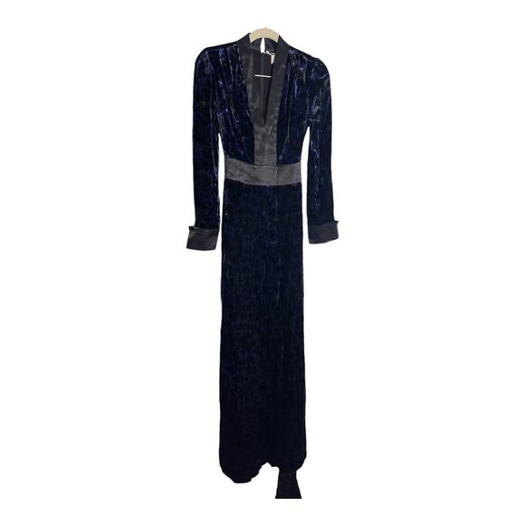 Diane von Furstenberg Vegas Jumpsuit Long Sleeve Velvet Leopard Sapp Blue Sz 00 - Picture 3 of 16